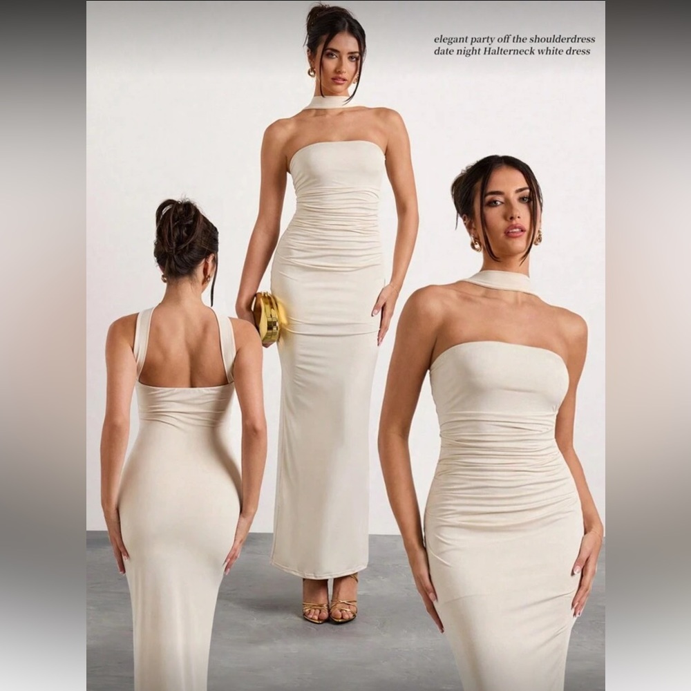 Cream Strapless Bodycon Maxi Dress